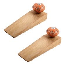 2 Pieces Orange And Black Etched Ceramic Wooden Door Stopper
